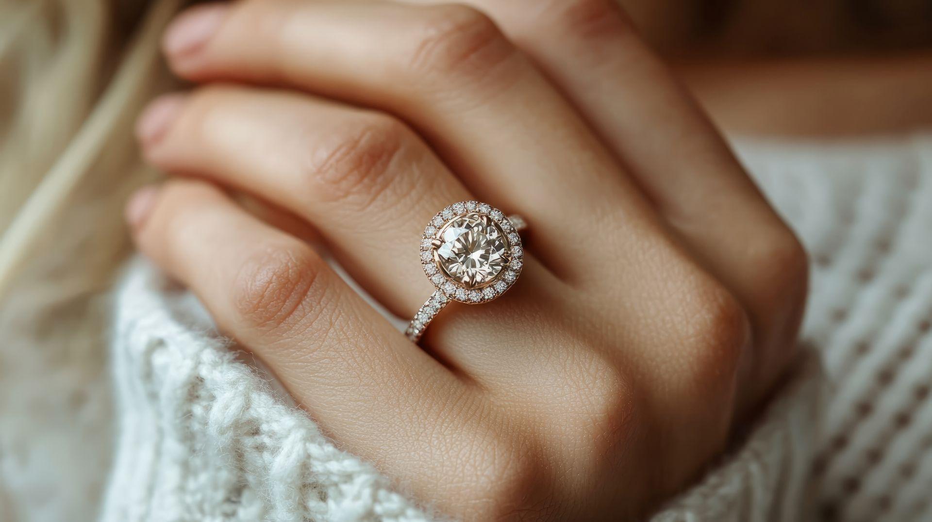 nahaufnahme ring mit diamant an hand vintage stil weiches licht