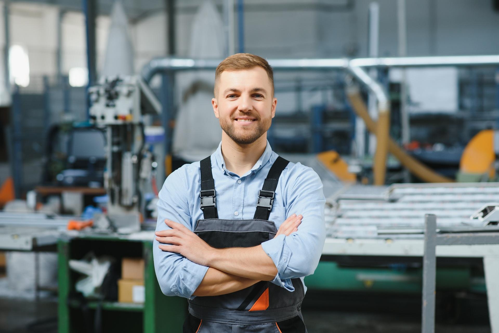 Handwerker in moderner Werkstatt | Elektrokettenzug