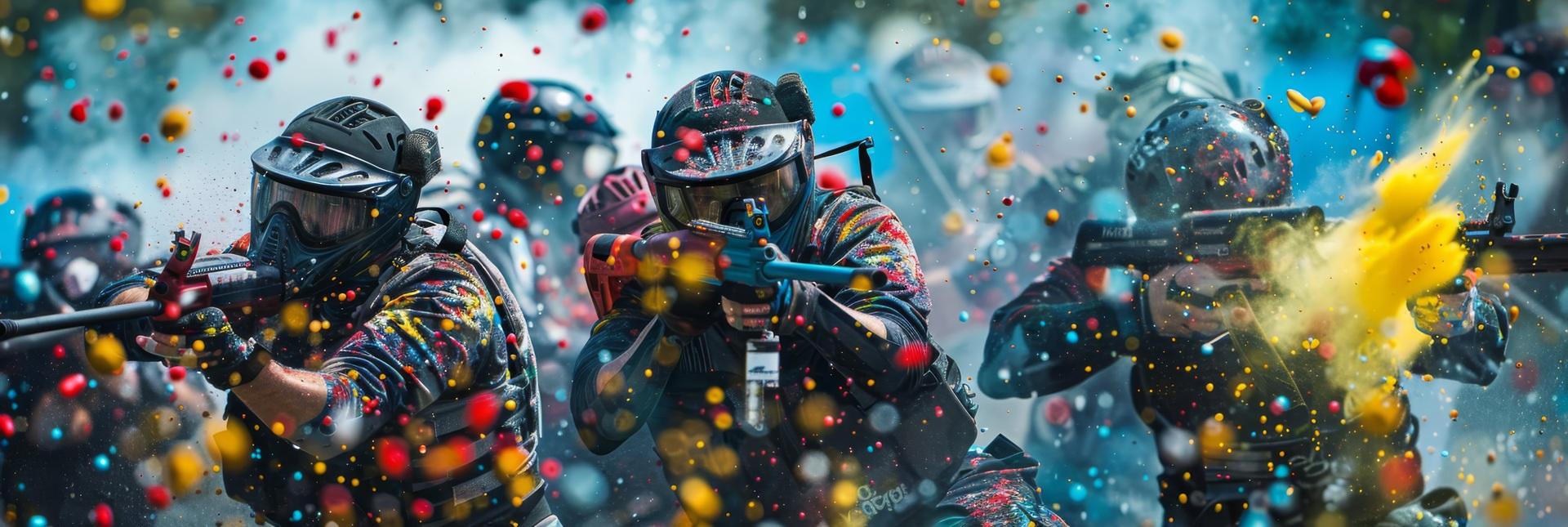 Mehrere Paintballspieler im spannenden Spiel mit Farbtreffern | EMF100