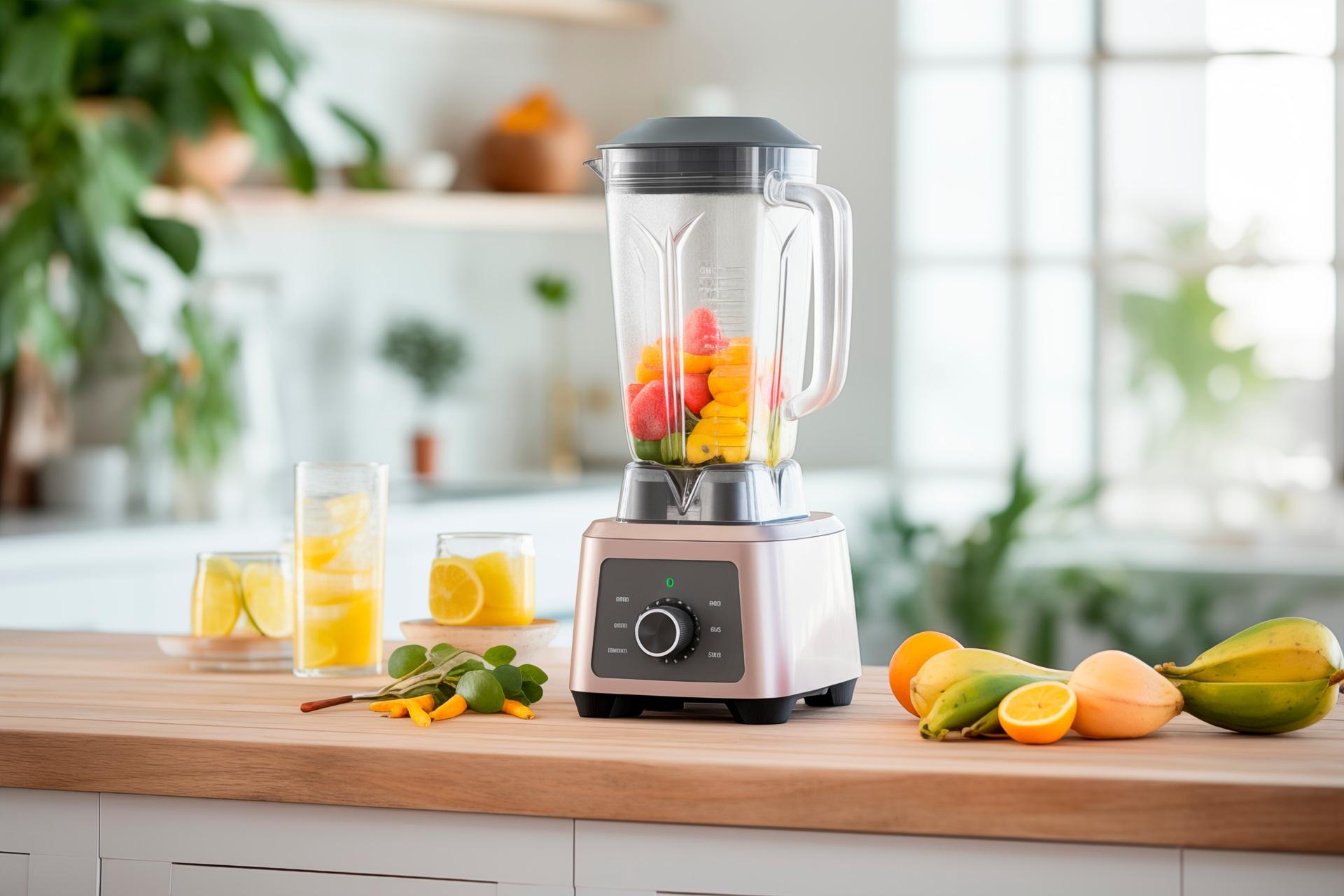 Mixer mit frischem Obst fuer gesunde Smoothies | Wasserfilteranlage Küche