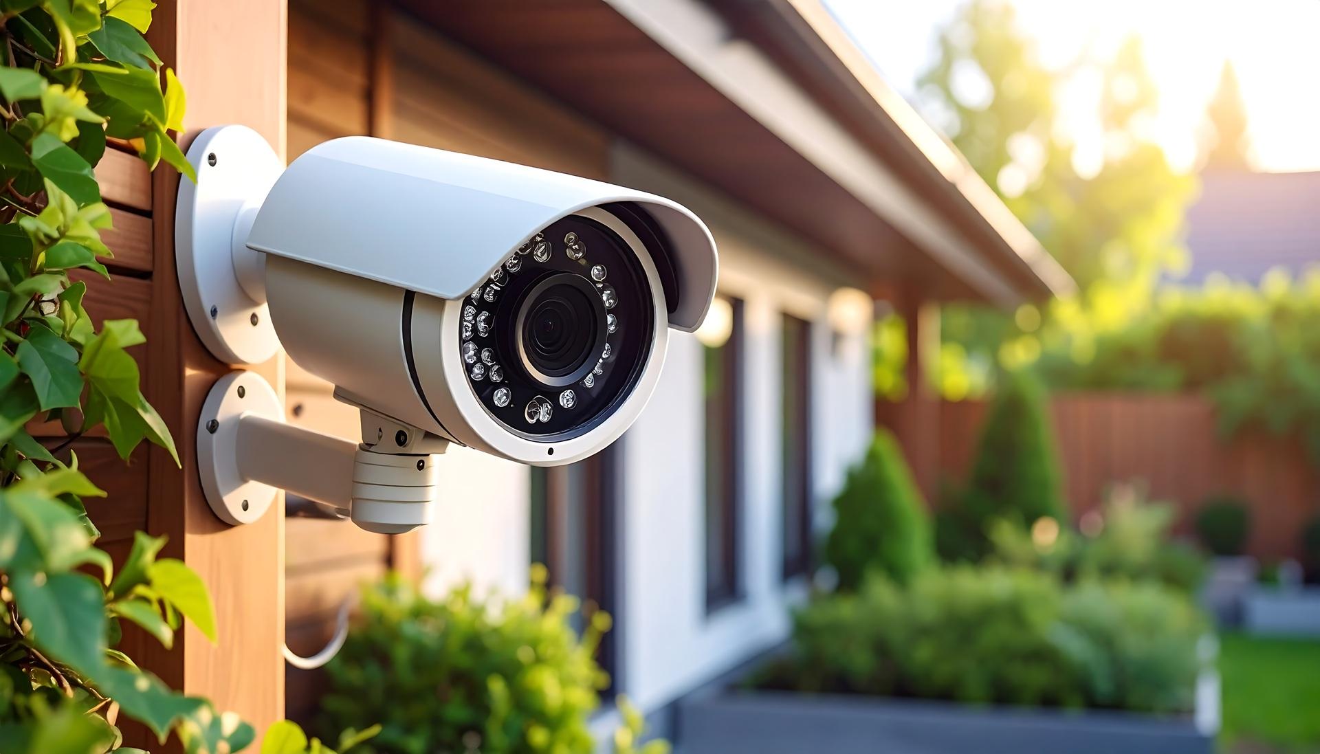 Außenkamera überwacht modernes Haus bei Sonnenlicht | PV Großhandel